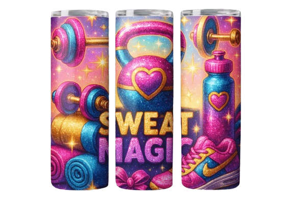 "Sweat Magic" 20oz Skinny Tumbler – Glitter Fitness Edition